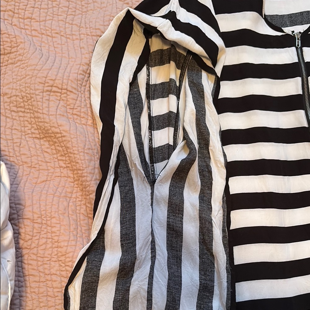 Cato Black and White Striped Blouse with V-Neck - Picture 3 of 5